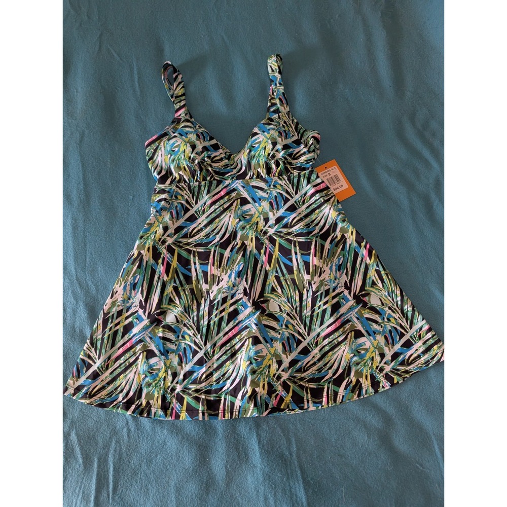 Noon Swim Bright Tropical Palm Floral One Piece Swimdress NSMD095-GGS Womens 8